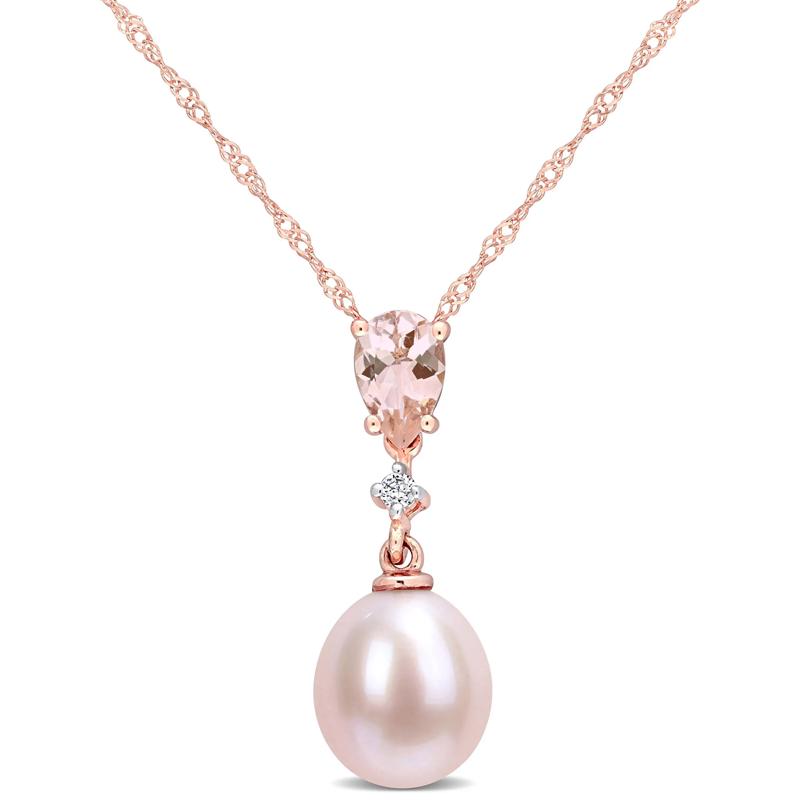 Pink Pearl Pendant with Morganite and Diamond Accent in 10K Rose Gold – Image 1 of 6