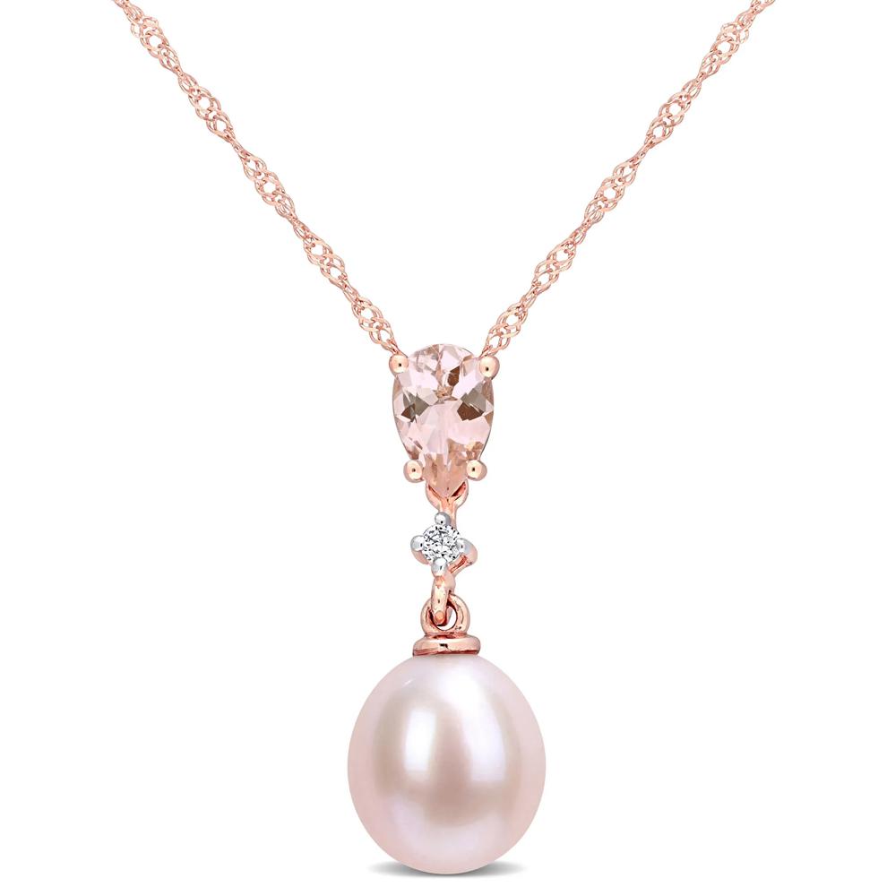 Pink Pearl Pendant with Morganite and Diamond Accent in 10K Rose Gold – Image 1 of 6