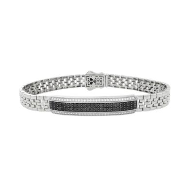 Men's Black & White Diamond ID Bracelet in Sterling Silver, 8" (2 ct. tw.)