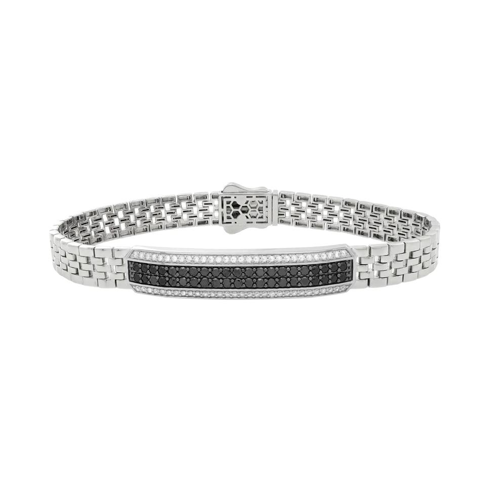 Men's Black &amp; White Diamond ID Bracelet in Sterling Silver, 8" (2 ct. tw.) – Image 1 of 2
