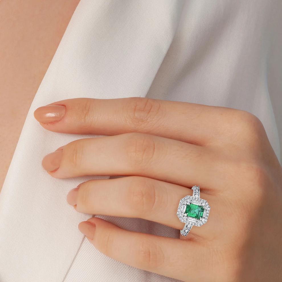 Emerald-Cut Emerald &amp; Diamond Ring in 18K White Gold (3/4 ct. tw.) – Image 5 of 5