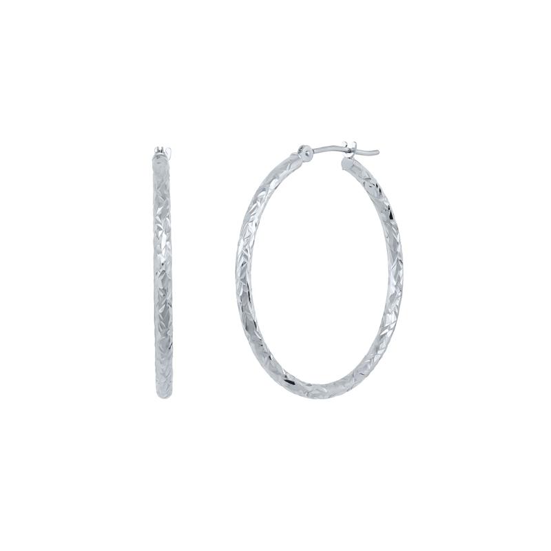 Diamond-Cut Hoop Earrings in 14K White Gold – Image 2 of 2