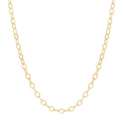 Polished Hollow Sunshine Rolo Chain Necklace in 14K Yellow Gold, 18"