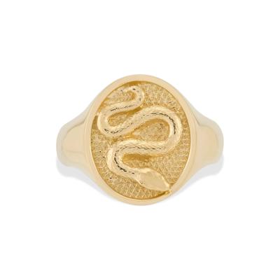 Diamond-Cut Snake Signet Ring in 14K Yellow Gold