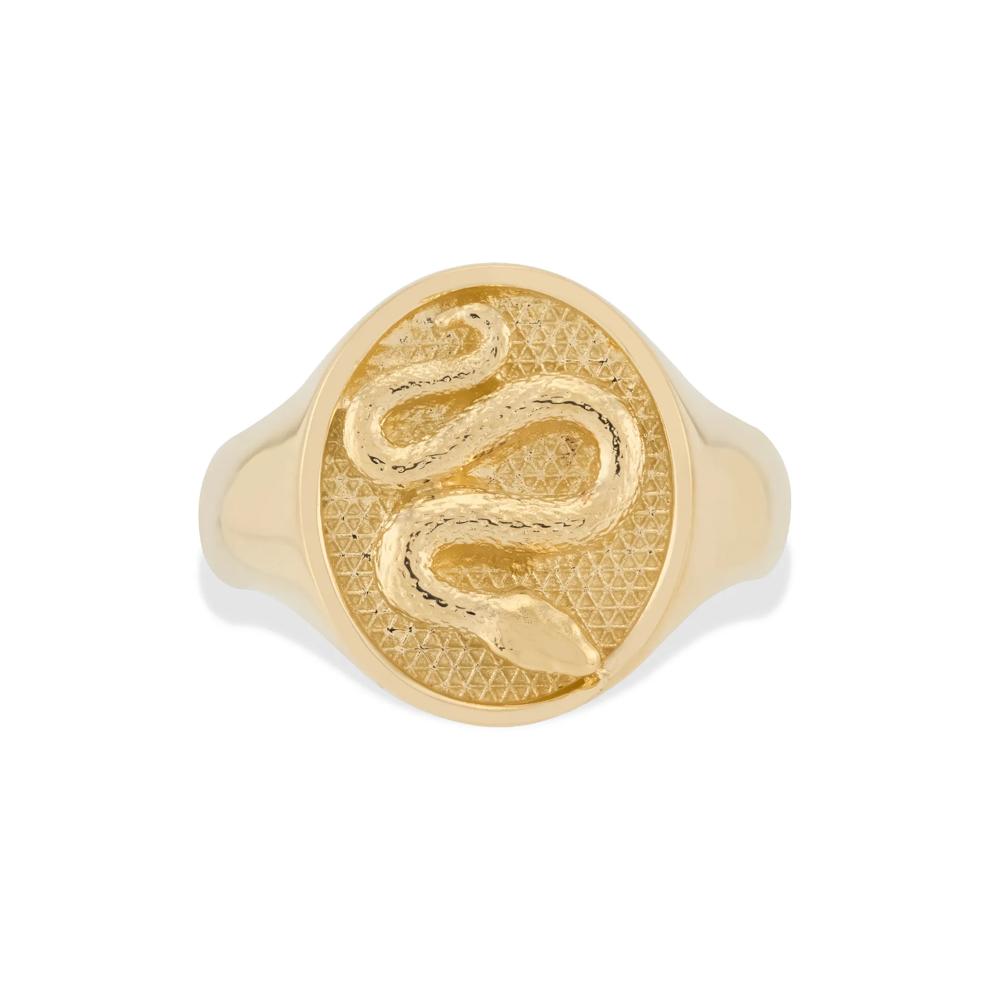 Diamond-Cut Snake Signet Ring in 14K Yellow Gold – Image 1 of 4