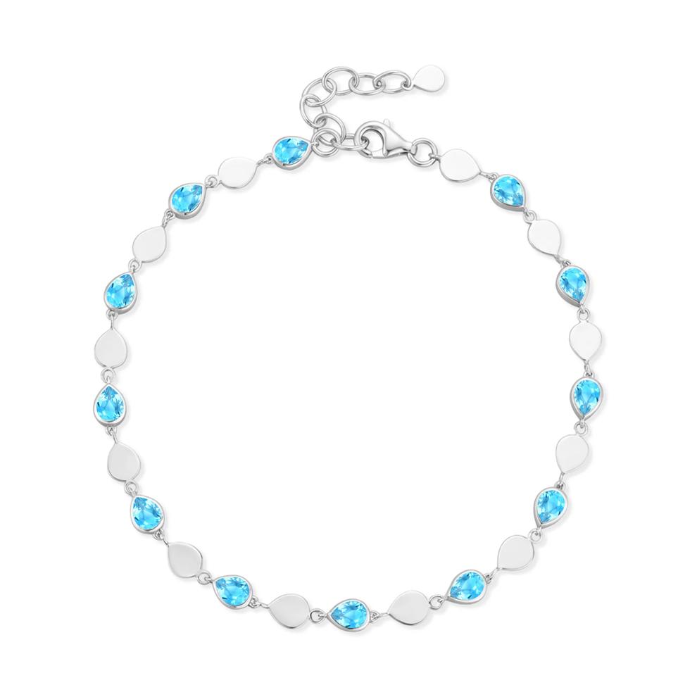 Pear-Shaped Blue Topaz Bracelet in Sterling Silver, 7" – Image 2 of 2