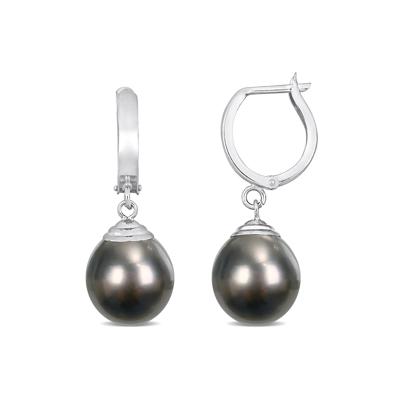 Black Tahitian Pearl Drop Earrings in 14K White Gold