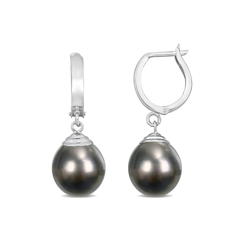 Black Tahitian Pearl Drop Earrings in 14K White Gold – Image 1 of 4