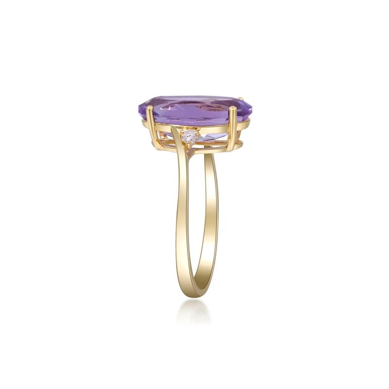 Checkerboard Amethyst and Diamond Accent Ring in 10K Yellow Gold – Image 3 of 5