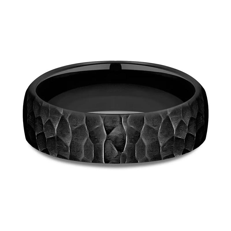 Men&#39;s Hammer Finish Band in Black Titanium, 6.5MM – Image 1 of 3