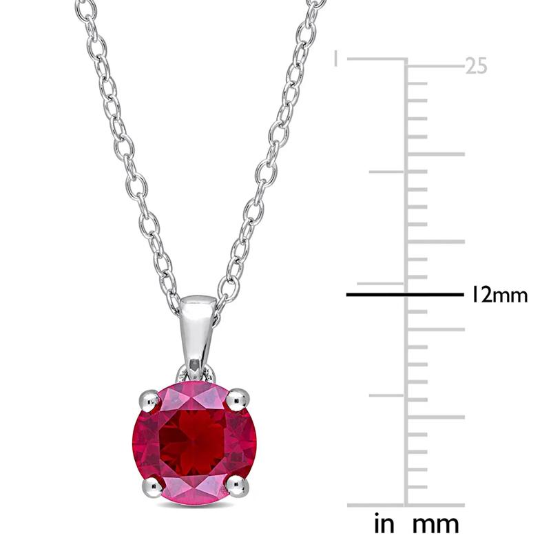 Lab Created Ruby Solitaire Pendant in Sterling Silver  – Image 3 of 4