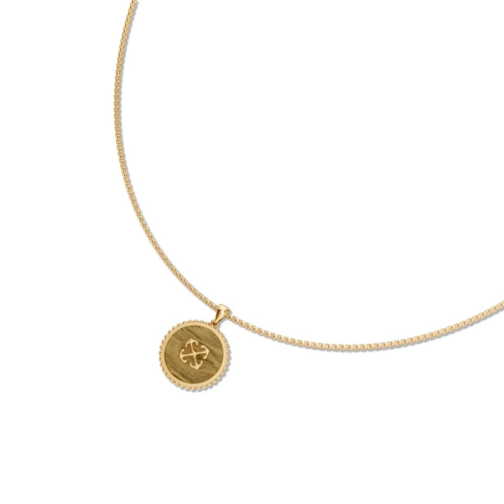 Men's Tiger's Eye Arrow Design Disc Pendant Necklace in 18K Gold Vermeil – Image 4 of 4