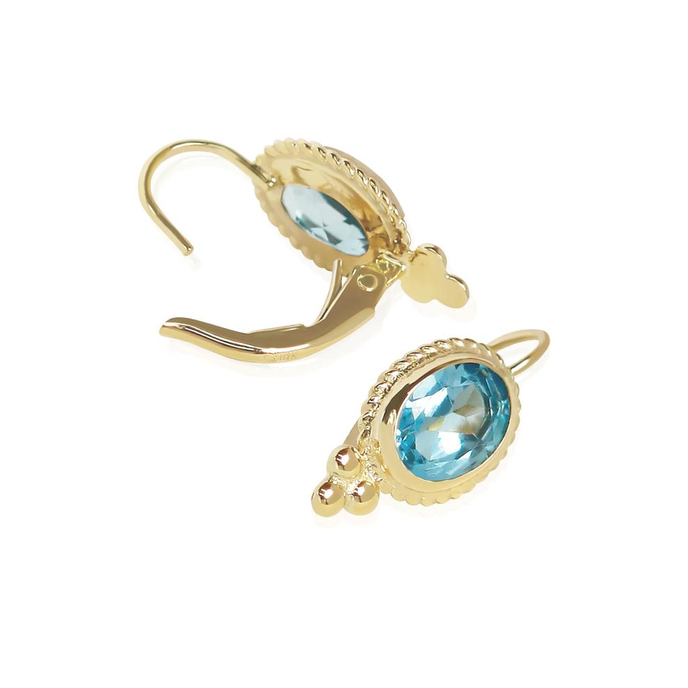 Swiss Blue Topaz Drop Earrings in 14K Yellow Gold – Image 2 of 2