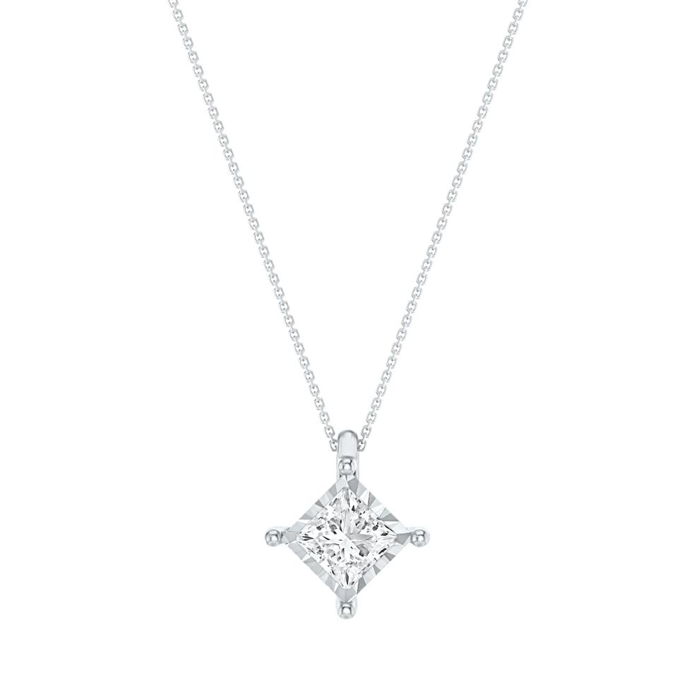 Lab Grown Princess-Cut Diamond Illusion Pendant in 10K White Gold (1/2 ct. tw.) – Image 1 of 3