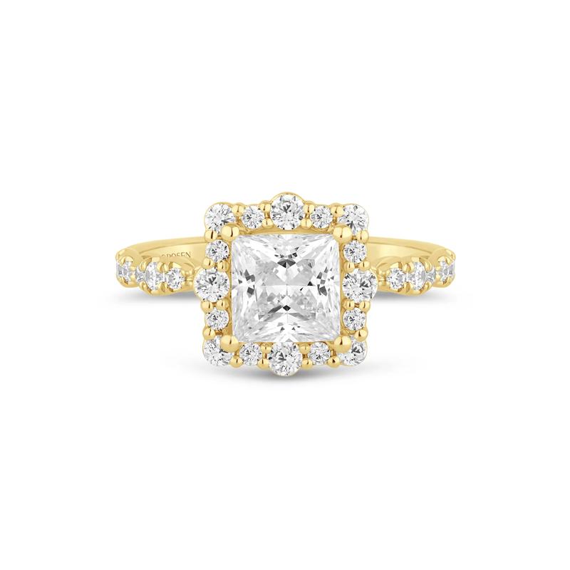 Lab Grown Diamond Princess-Cut Halo Engagement Ring in 14K Yellow Gold &#40;2 3/4 ct. tw.&#41; – Image 1 of 3