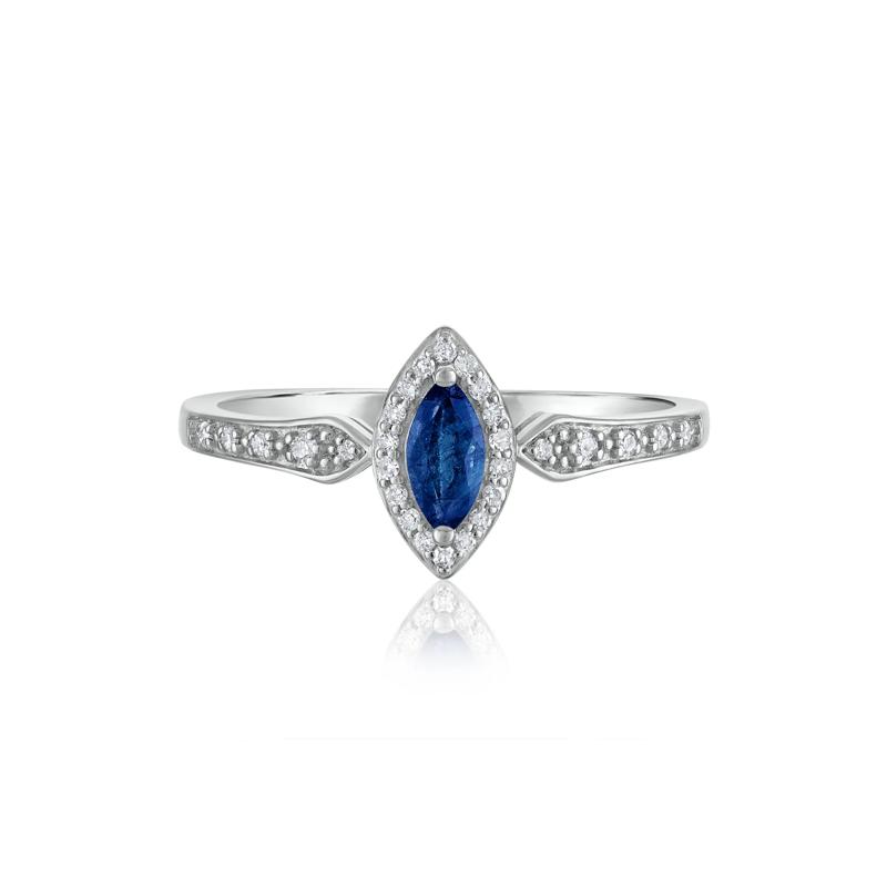 Blue Sapphire and Diamond Ring in 14K White Gold &#40;1/10 ct. tw.&#41; – Image 1 of 3