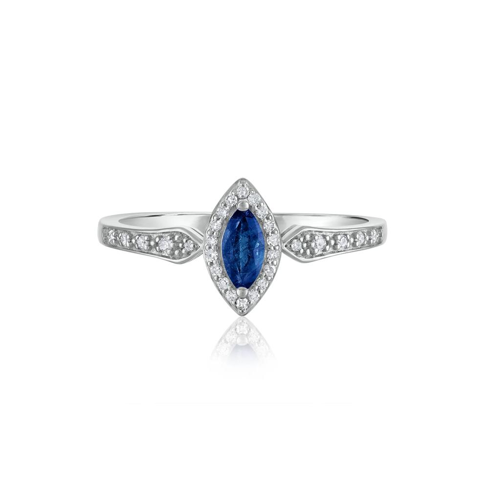 Blue Sapphire and Diamond Ring in 14K White Gold (1/10 ct. tw.) – Image 1 of 3