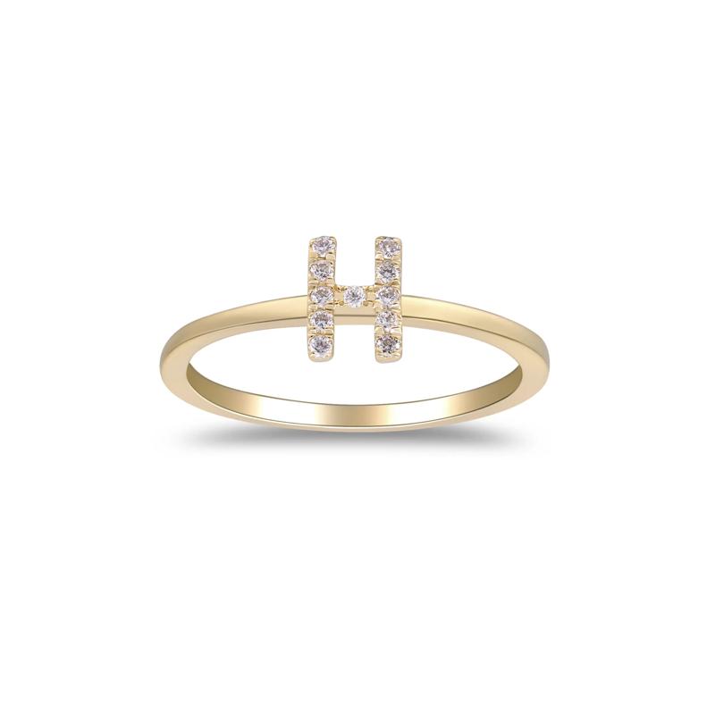 Diamond Accent "H" Initial Ring in 10K Yellow Gold – Image 1 of 5