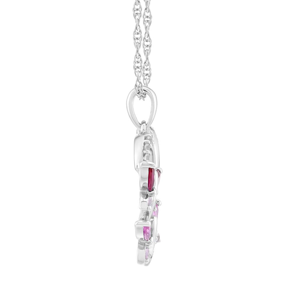 Lab-Created Ruby, Lab-Created Pink &amp; White Sapphire Heart &amp; Butterfly Pendant Necklace in Sterling Silver – Image 2 of 3