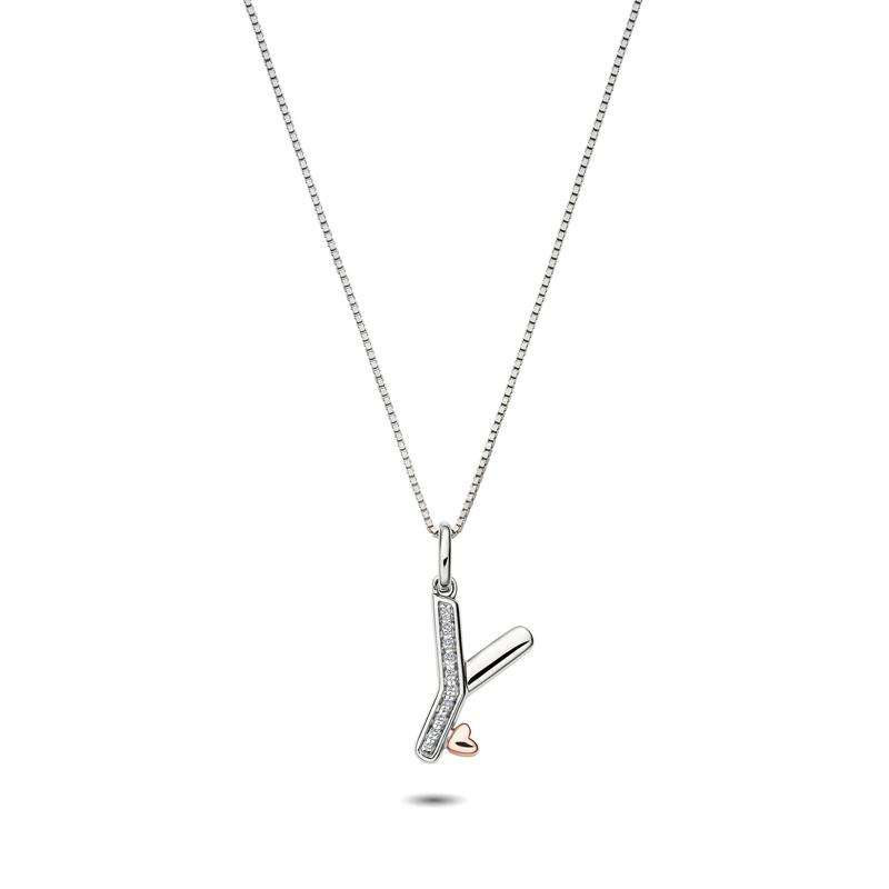 Diamond Accent Initial Y Pendant in Sterling Silver and 14K Rose Gold – Image 1 of 3