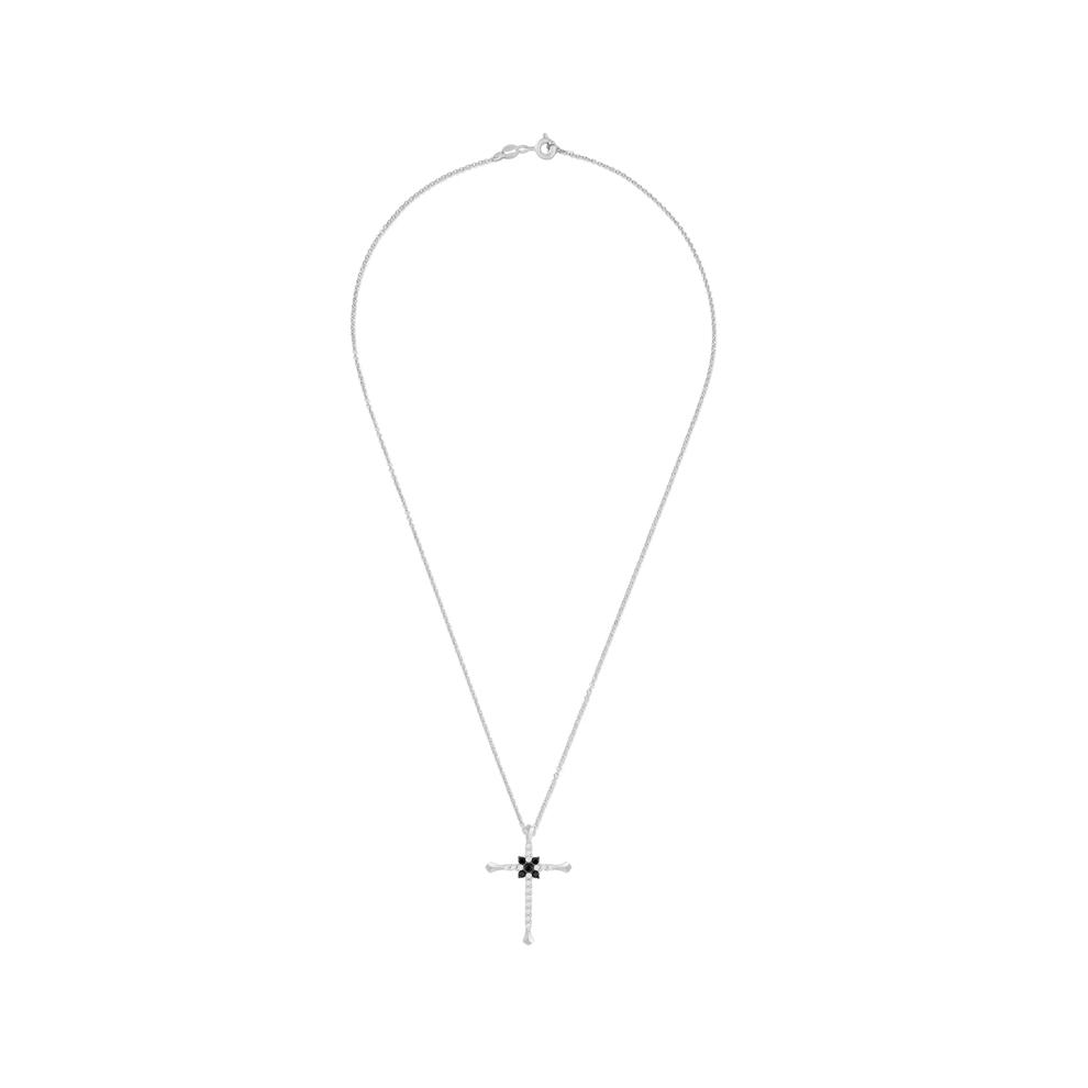 Black &amp; White Diamond Cross Pendant Necklace in Sterling Silver (1/4 ct. tw.) – Image 3 of 4