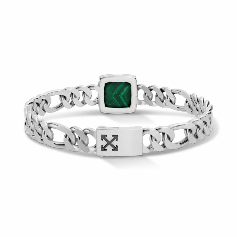 Men's Arrow Design Malachite Bracelet in Sterling Silver, 8" – Image 2 of 2