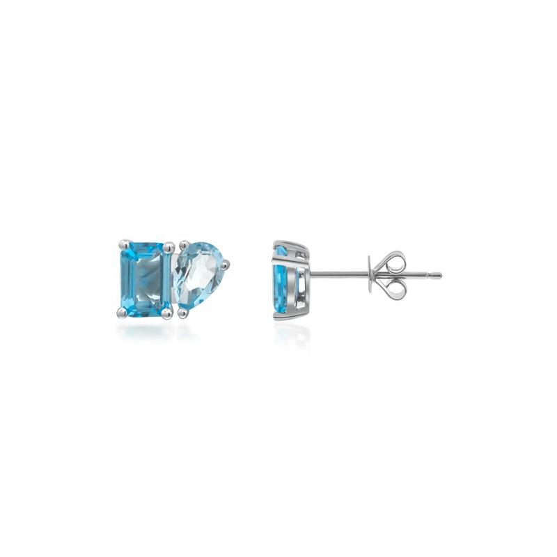 Pear-Shaped &amp; Emerald-Cut Blue Topaz Earrings in 10K White Gold – Image 3 of 3