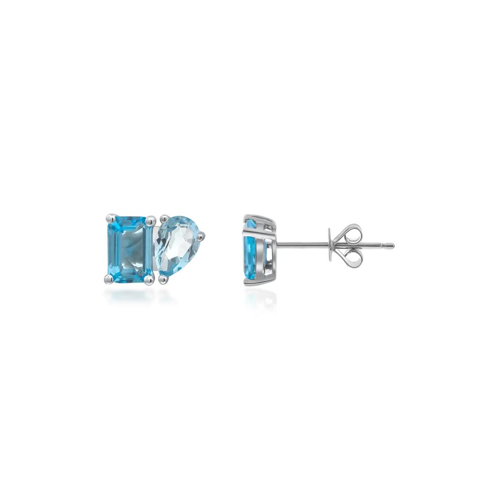 Pear-Shaped &amp; Emerald-Cut Blue Topaz Earrings in 10K White Gold – Image 3 of 3