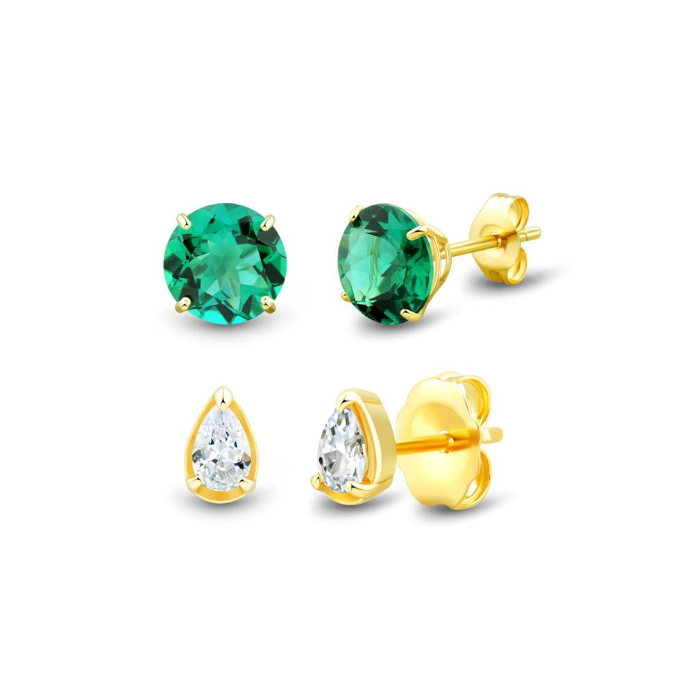 Lab Grown Diamond and Lab-Created Emerald Stud Earring Box Set in Vermeil &amp; 10K Yellow Gold (1/4 ct. tw.) – Image 1 of 7