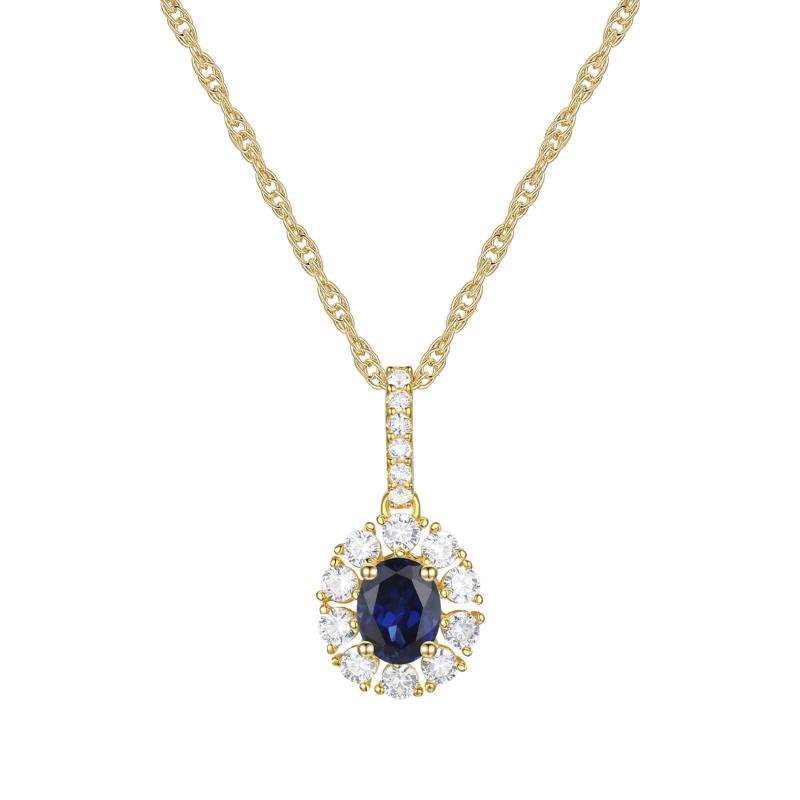 Blue Sapphire and Diamond Pendant in 10K Yellow Gold &#40;1/4 ct. tw.&#41; – Image 1 of 3