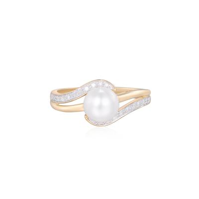 Freshwater Cultured Pearl and Diamond Ring in 10K Yellow Gold (1/10 ct. tw.) 