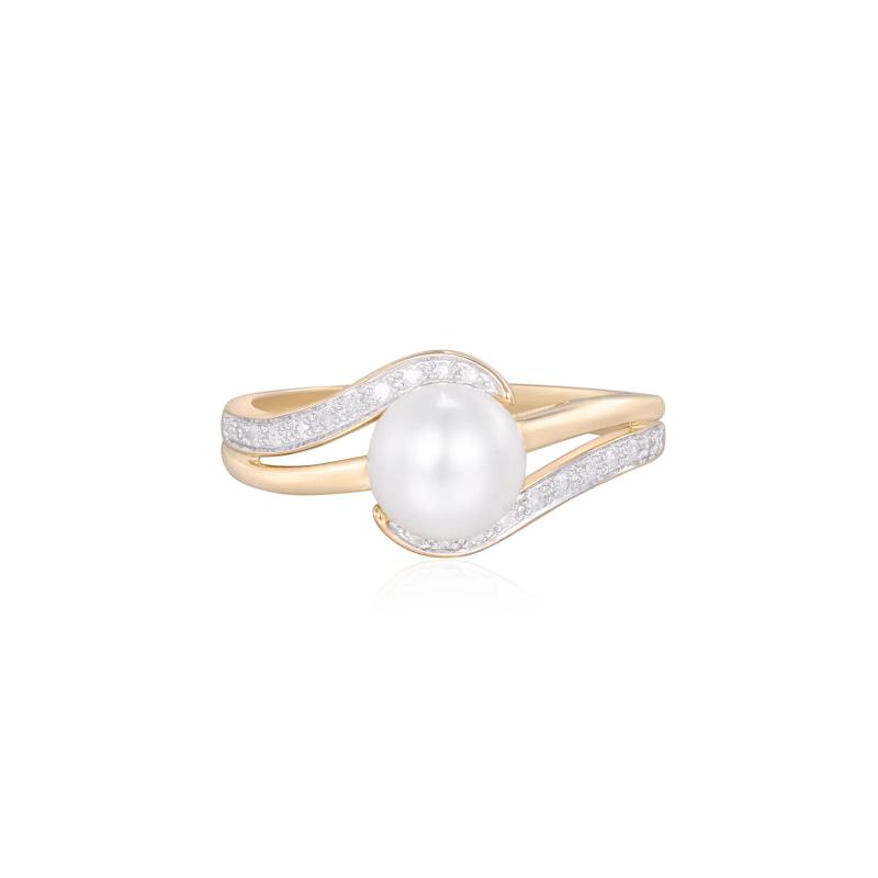 Freshwater Cultured Pearl and Diamond Ring in 10K Yellow Gold &#40;1/10 ct. tw.&#41;  – Image 1 of 4