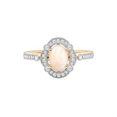 Opal & Diamond Halo Ring in 10K Yellow Gold (1/5 ct. tw.)