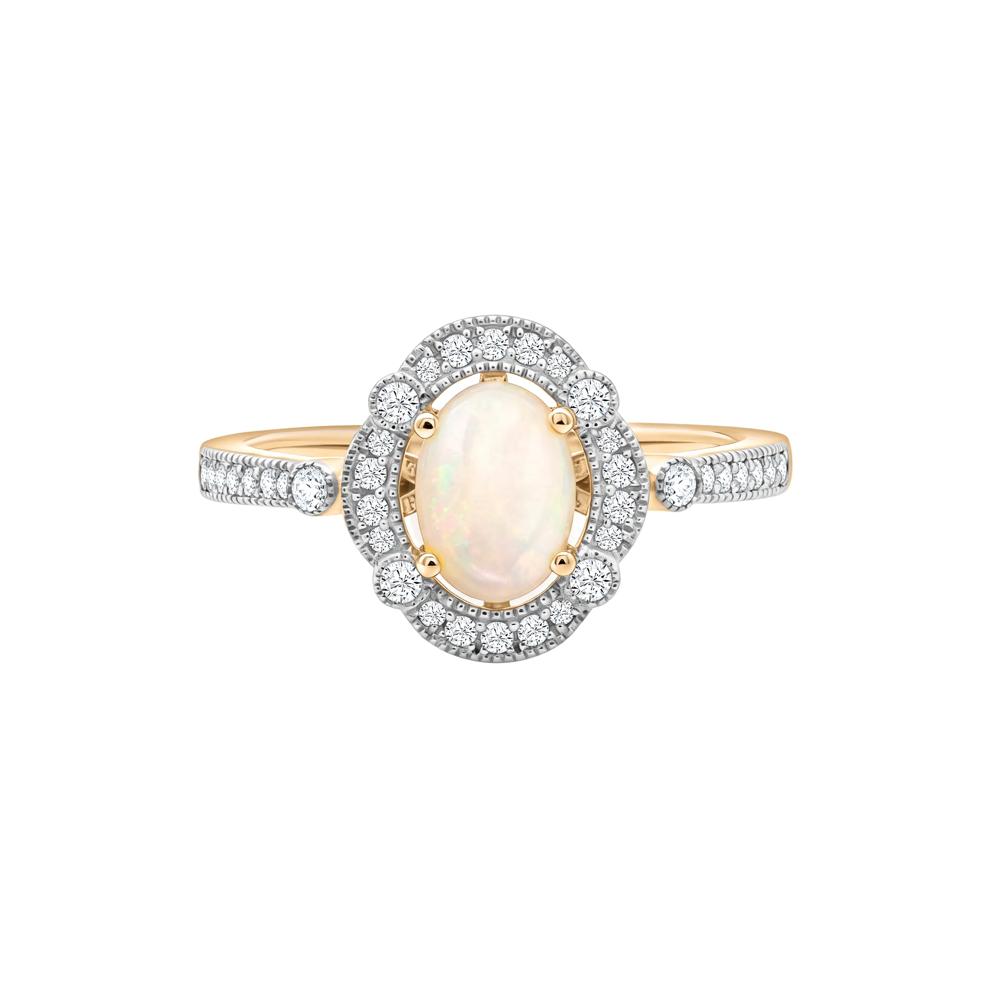 Opal &amp; Diamond Halo Ring in 10K Yellow Gold (1/5 ct. tw.) – Image 1 of 4