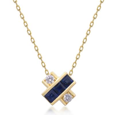 Blue Sapphire & Diamond Accent X Pendant Necklace in 10K Yellow Gold