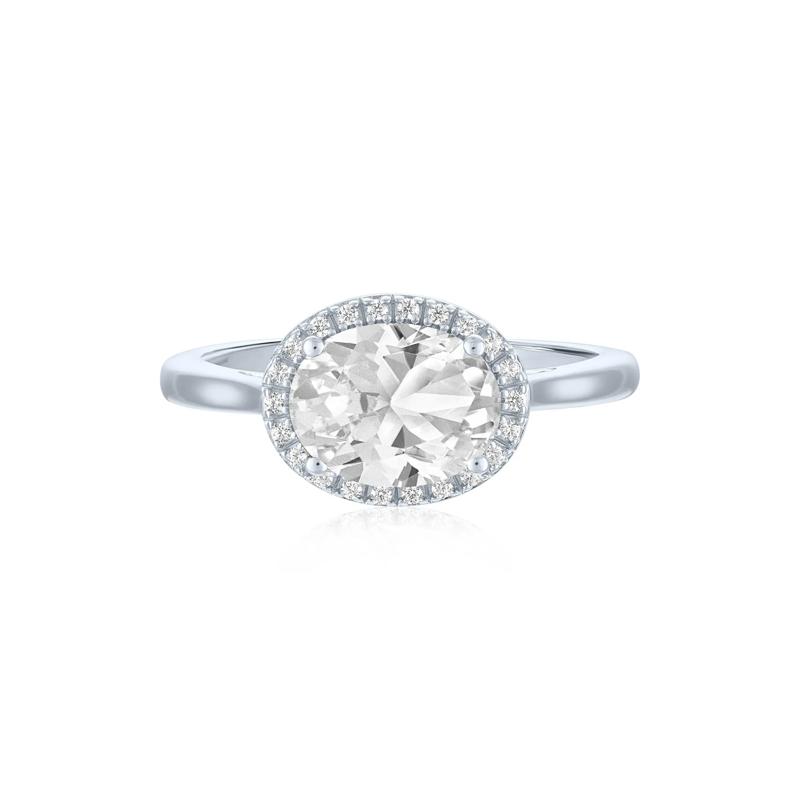 Lab-Created White Sapphire and Diamond Accent Halo Ring in Sterling Silver – Image 1 of 3