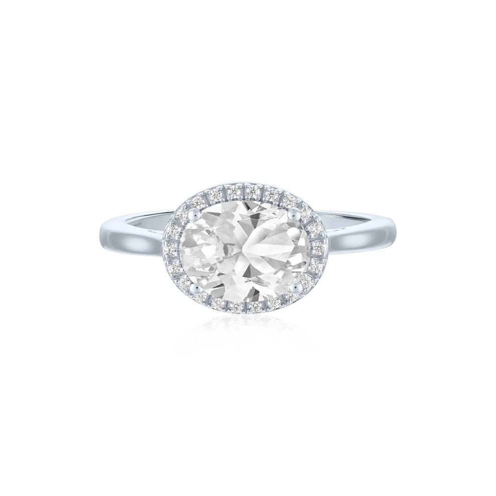 Lab-Created White Sapphire and Diamond Accent Halo Ring in Sterling Silver – Image 1 of 3