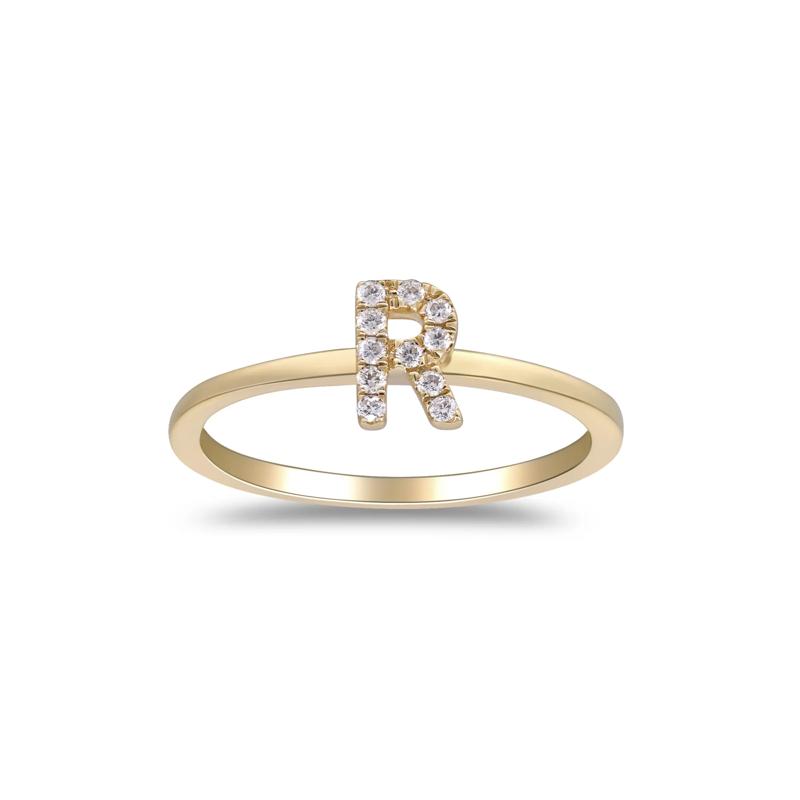 Diamond Accent &quot;R&quot; Initial Ring in 10K Yellow Gold – Image 1 of 5