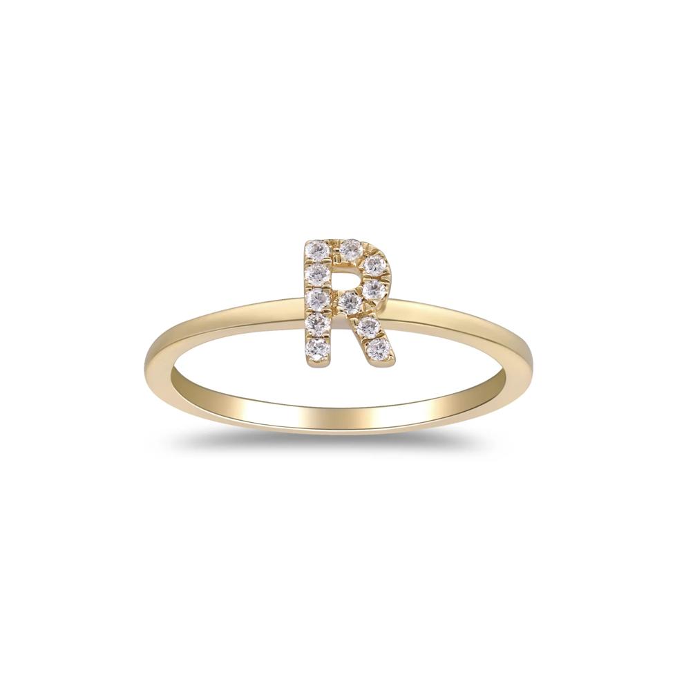 Diamond Accent "R" Initial Ring in 10K Yellow Gold – Image 1 of 5
