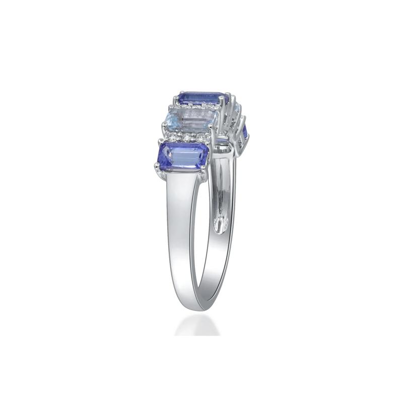Tanzanite, Aquamarine &amp; Diamond Accent Ring in 10K White Gold – Image 3 of 5