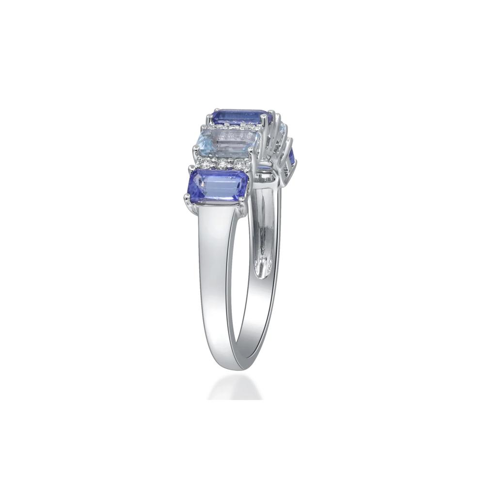 Tanzanite, Aquamarine &amp; Diamond Accent Ring in 10K White Gold – Image 3 of 5