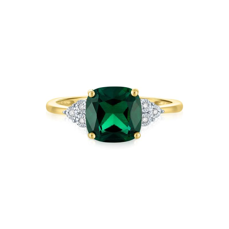 Lab-Created Emerald and Diamond Accent Ring in 10K Yellow Gold – Image 1 of 3