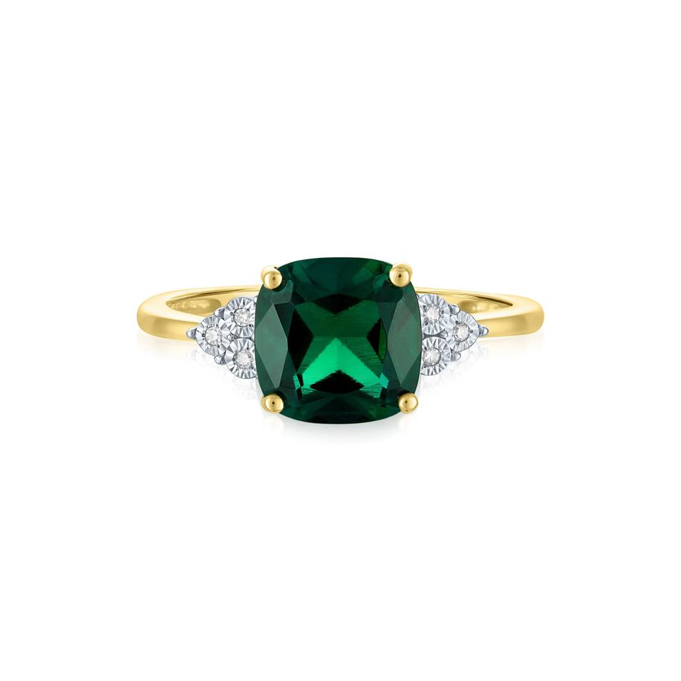 Lab-Created Emerald and Diamond Accent Ring in 10K Yellow Gold – Image 1 of 3