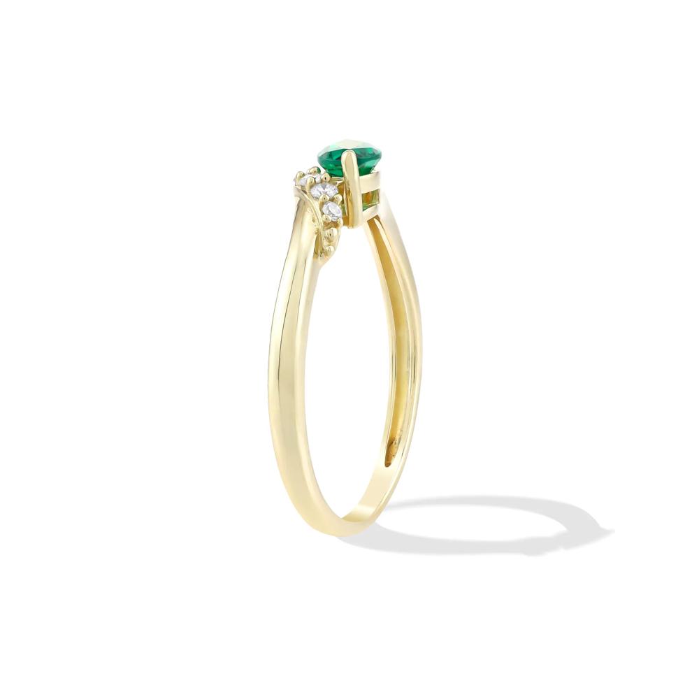 Lab-Created Emerald &amp; Diamond Accent Ring in 10K Yellow Gold – Image 3 of 4