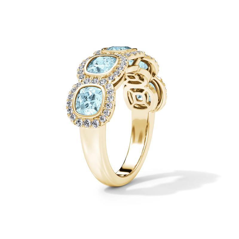 Lab Grown Diamond Blue Cushion-Cut &amp; Round Anniversary Band in 14K Yellow Gold &#40;3 ct. tw.&#41; – Image 3 of 4