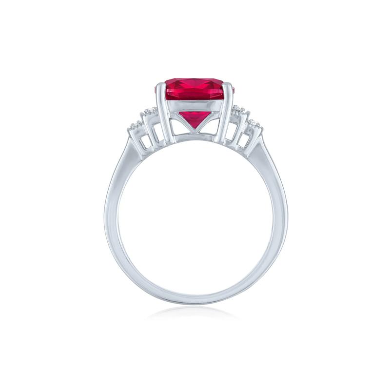 Cushion-Cut Lab-Created Ruby &amp; Diamond Ring in Sterling Silver &#40;1/10 ct. tw.&#41; – Image 2 of 3