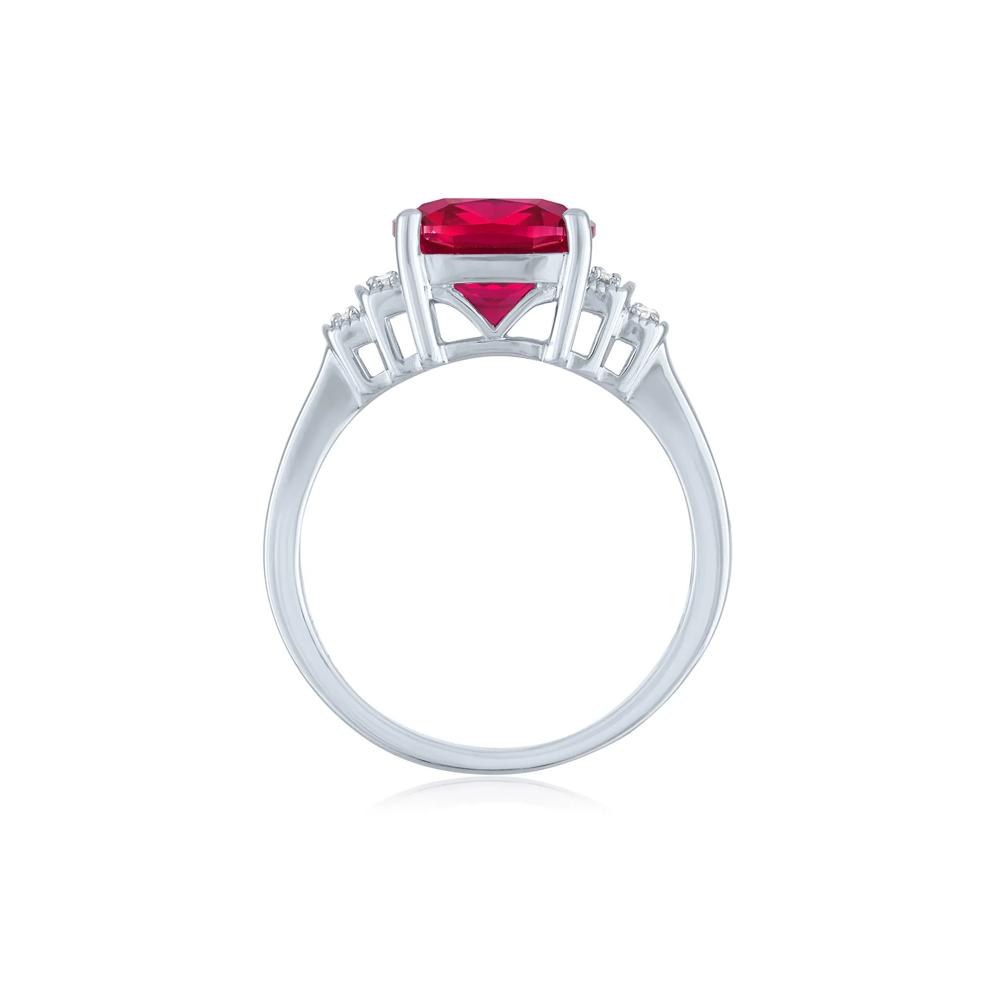 Cushion-Cut Lab-Created Ruby &amp; Diamond Ring in Sterling Silver (1/10 ct. tw.) – Image 2 of 3