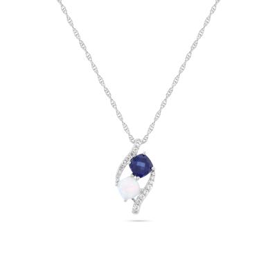 Lab-Created Blue Sapphire, Lab-Created Opal & Lab-Created White Sapphire Pendant Necklace in Sterling Silver