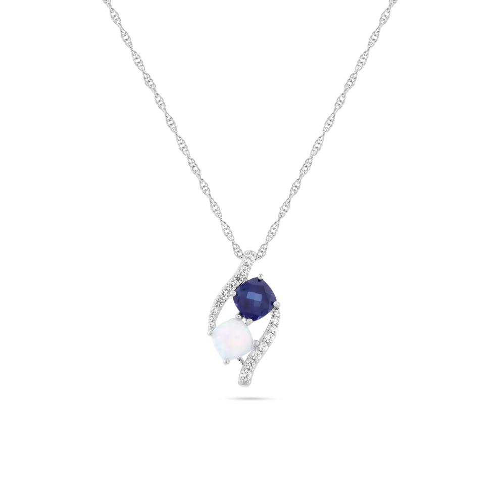 Lab-Created Blue Sapphire, Lab-Created Opal &amp; Lab-Created White Sapphire Pendant Necklace in Sterling Silver – Image 1 of 4