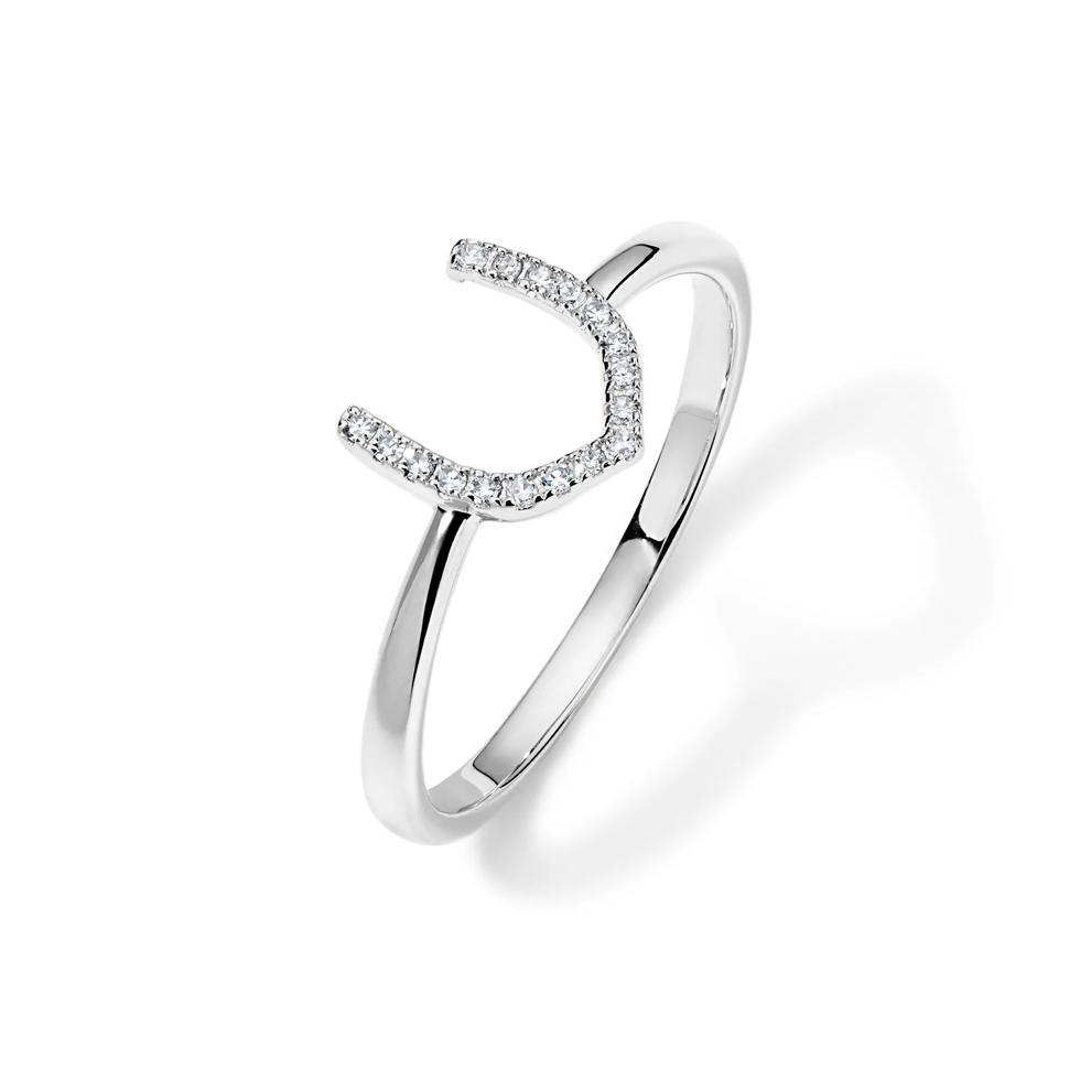 Diamond Accent Horseshoe Ring in 10K White Gold – Image 4 of 4